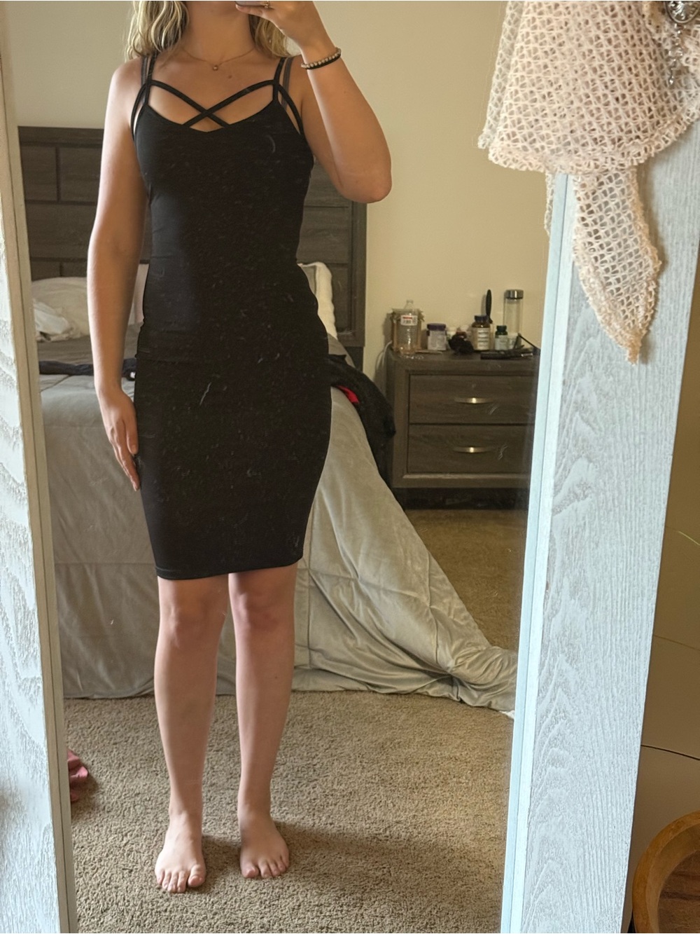 SHEIN Black Strappy Crisscross Bodycon Mini Dress